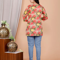 Beige Printed Short Kurti Cotton Blend