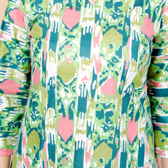 Green Printed Short Kurti Cotton Blend
