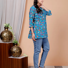 Maroon Bird Printed Short Kurti Cotton Blend