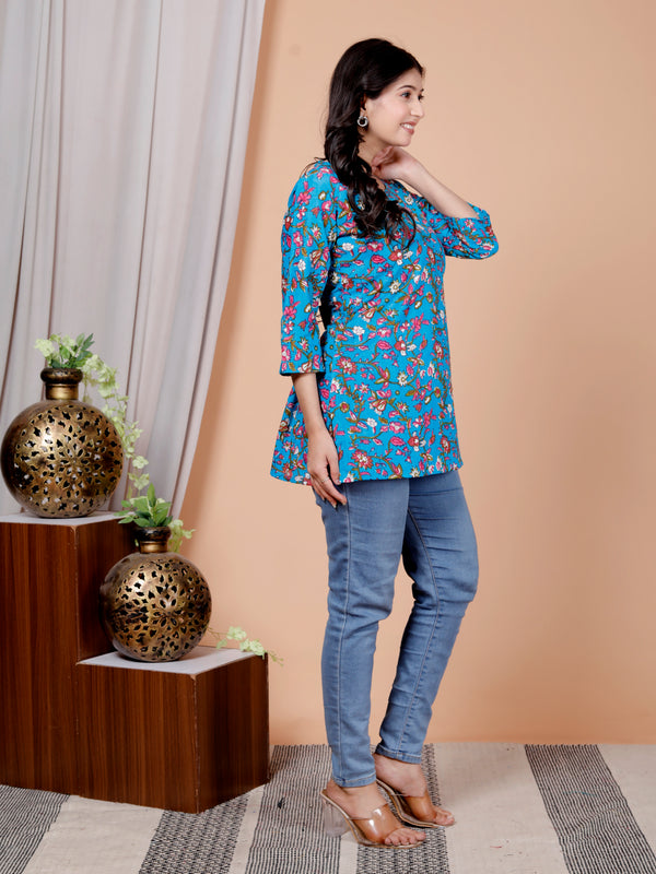 Maroon Bird Printed Short Kurti Cotton Blend