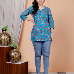 Maroon Bird Printed Short Kurti Cotton Blend