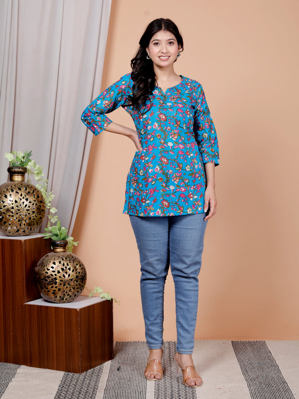 Maroon Bird Printed Short Kurti Cotton Blend
