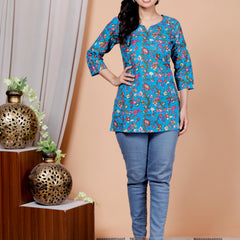 Maroon Bird Printed Short Kurti Cotton Blend