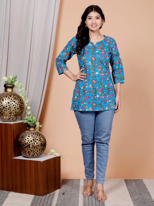 Maroon Bird Printed Short Kurti Cotton Blend