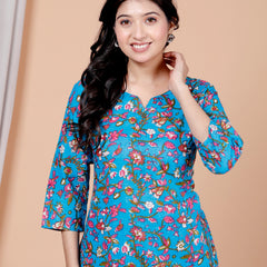 Maroon Bird Printed Short Kurti Cotton Blend