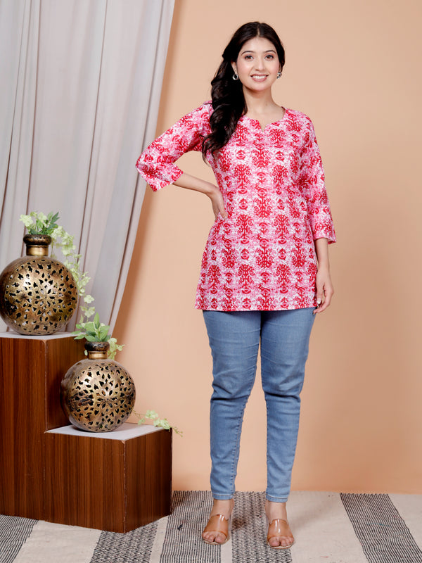 Old Pink Printed Short Kurti Cotton Blend