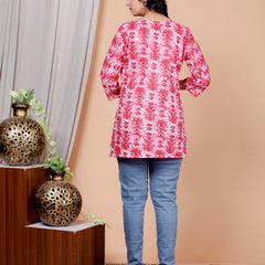 Old Pink Printed Short Kurti Cotton Blend
