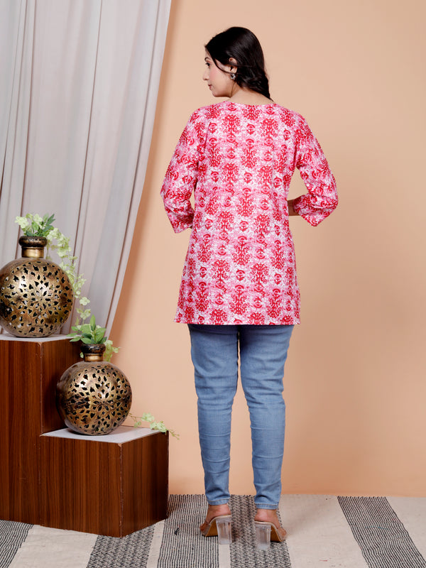 Old Pink Printed Short Kurti Cotton Blend