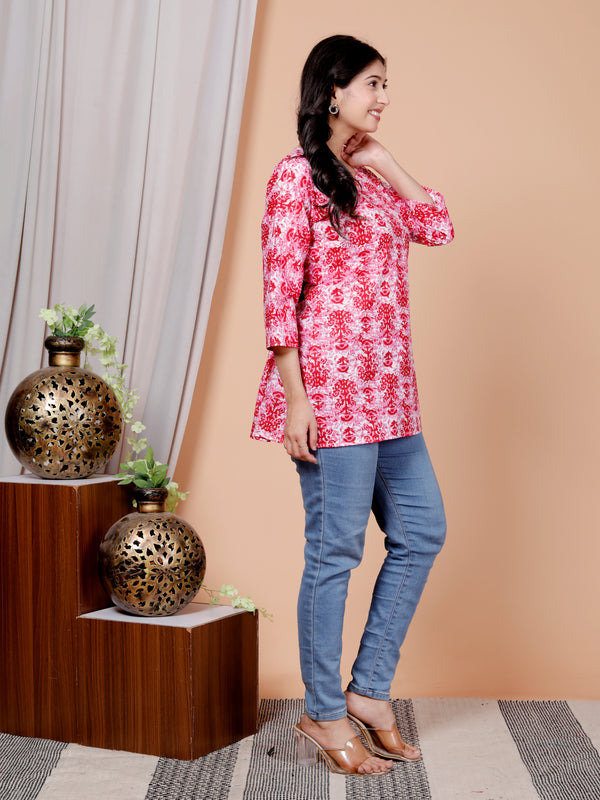 Old Pink Printed Short Kurti Cotton Blend