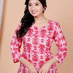 Old Pink Printed Short Kurti Cotton Blend