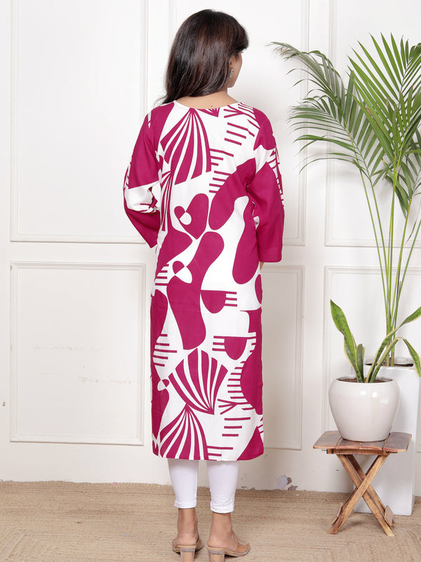 Printed Cotton Blend Ethnic Straight Kurta