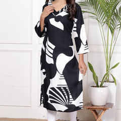 Printed Cotton Blend Ethnic Straight Kurta