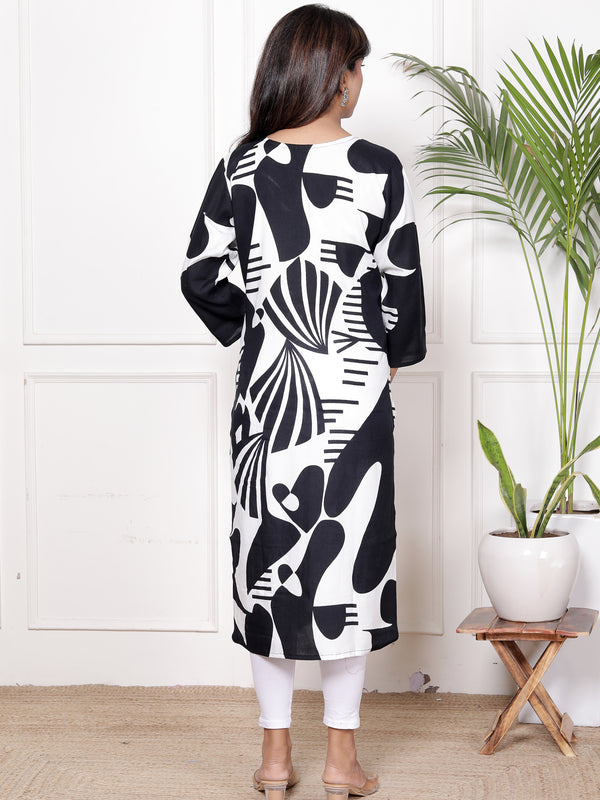 Printed Cotton Blend Ethnic Straight Kurta