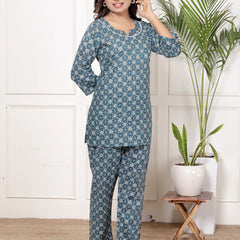 Printed Rayon Cotton Blend Co-ord Set