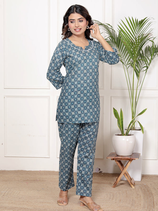 Printed Rayon Cotton Blend Co-ord Set