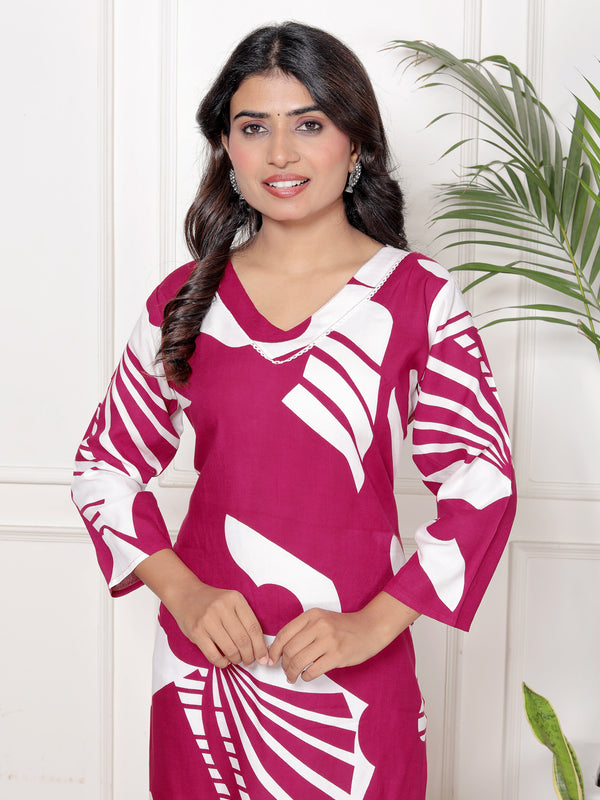 Printed Cotton Blend Ethnic Straight Kurta