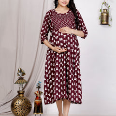 Women's Floral & Zigzag Anarkali Maternity Feeding Dress