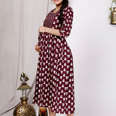 Women's Floral & Zigzag Anarkali Maternity Feeding Dress