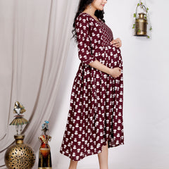 Women's Floral & Zigzag Anarkali Maternity Feeding Dress
