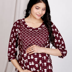 Women's Floral & Zigzag Anarkali Maternity Feeding Dress