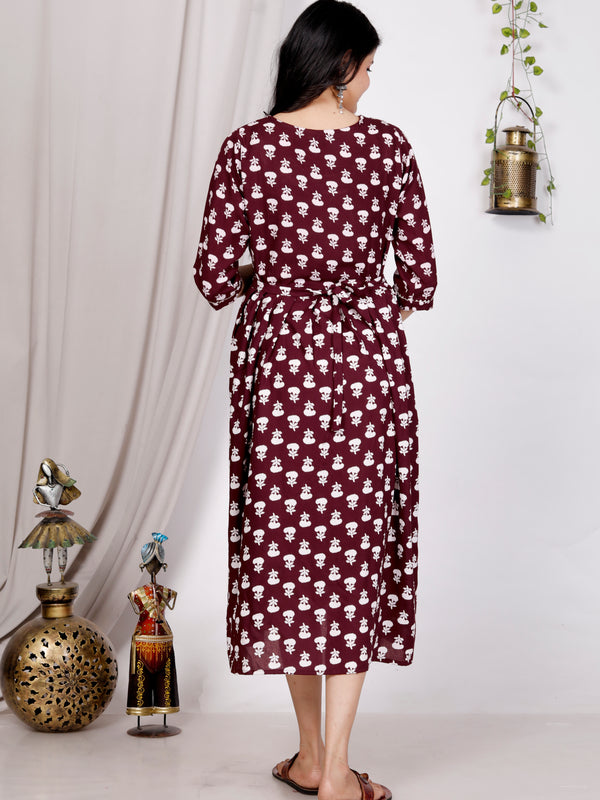 Women's Floral & Zigzag Anarkali Maternity Feeding Dress