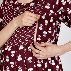 Women's Floral & Zigzag Anarkali Maternity Feeding Dress