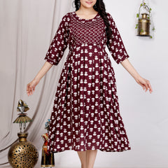 Women's Floral & Zigzag Anarkali Maternity Feeding Dress