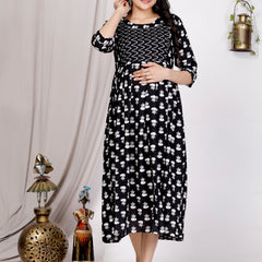 Women's Floral & Zigzag Anarkali Maternity Feeding Dress