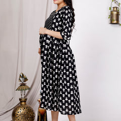 Women's Floral & Zigzag Anarkali Maternity Feeding Dress