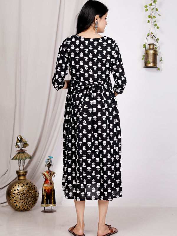 Women's Floral & Zigzag Anarkali Maternity Feeding Dress