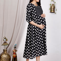 Women's Floral & Zigzag Anarkali Maternity Feeding Dress