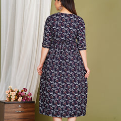 Women's Cotton Floral Maternity Feeding Dress with Zipper