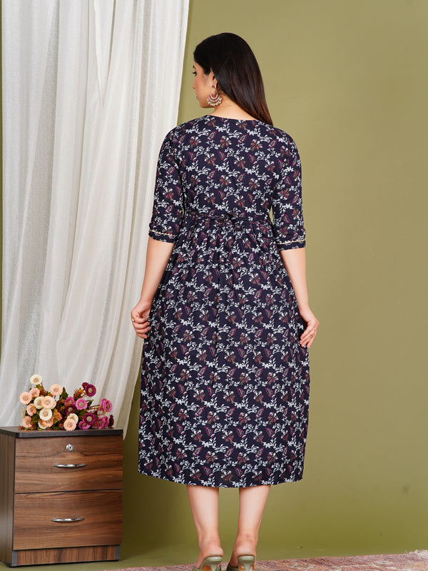 Women's Cotton Floral Maternity Feeding Dress with Zipper