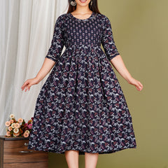 Women's Cotton Floral Maternity Feeding Dress with Zipper