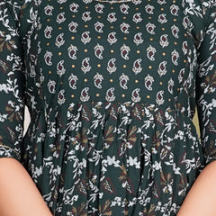 Women's Cotton Green Gold Floral Maternity Feeding Dress with Zipper