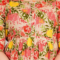Women's Cotton Orange Floral Maternity Feeding Dress with Zipper