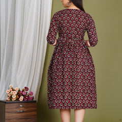 Women's Cotton Paan Floral Maternity Feeding Dress with Zipper