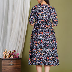 Women's Cotton Floral Maternity Feeding Dress with Zipper