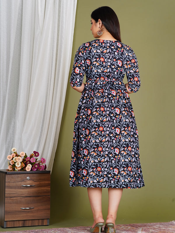 Women's Cotton Floral Maternity Feeding Dress with Zipper