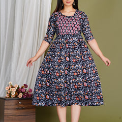 Women's Cotton Floral Maternity Feeding Dress with Zipper