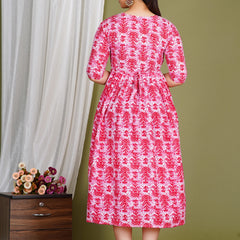Women's Cotton Floral Maternity Feeding Dress with Zipper