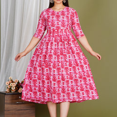 Women's Cotton Floral Maternity Feeding Dress with Zipper