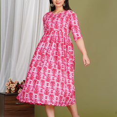 Women's Cotton Floral Maternity Feeding Dress with Zipper
