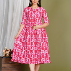 Women's Cotton Floral Maternity Feeding Dress with Zipper