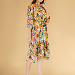 Printed Multicolor Cotton Blend Ethnic Frill Dress