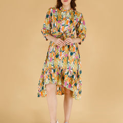 Printed Multicolor Cotton Blend Ethnic Frill Dress