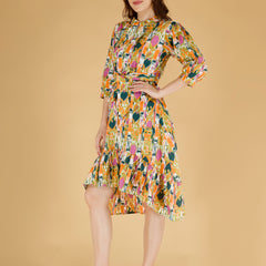Printed Multicolor Cotton Blend Ethnic Frill Dress