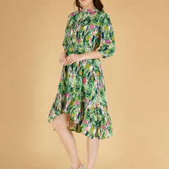 Printed Multicolor Cotton Blend Ethnic Frill Dress
