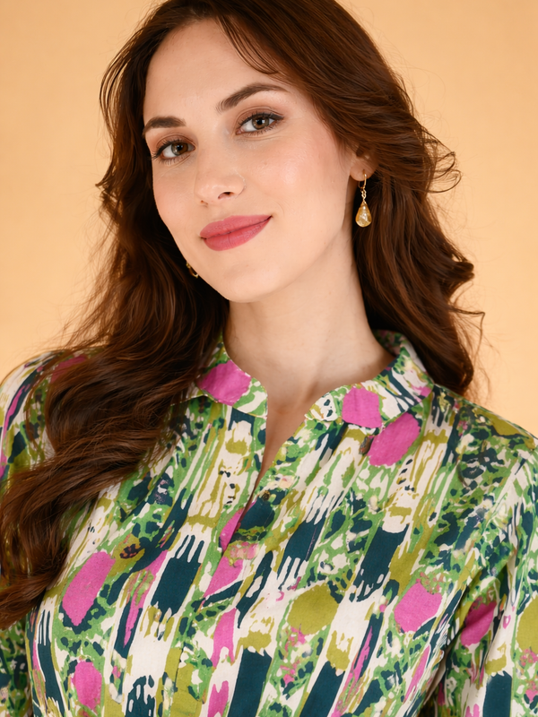 Printed Multicolor Cotton Blend Ethnic Frill Dress