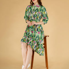 Printed Multicolor Cotton Blend Ethnic Frill Dress